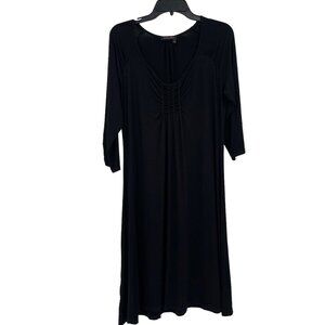 Fresh Produce Dress Black 3/4 Sleeve knit rayon size large smocked USA